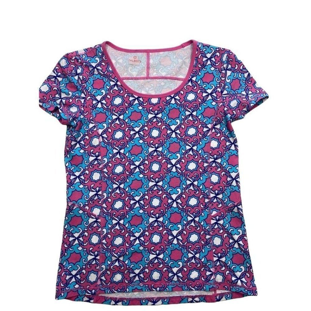 TALBOTS Active Wear Blue Pink Stretch Top Small